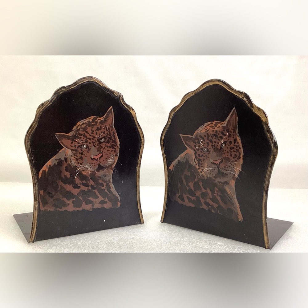 Bookends Vintage Hand Painted 1992 Cheetah
Black Tin